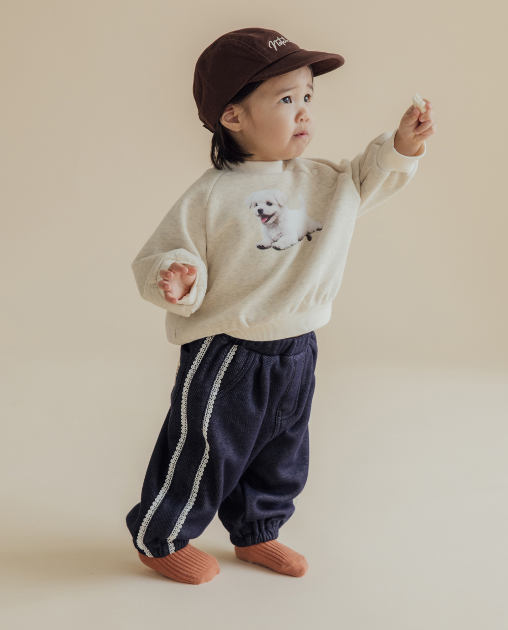 [裏起毛]バルーンフィット レースデニムパンツ